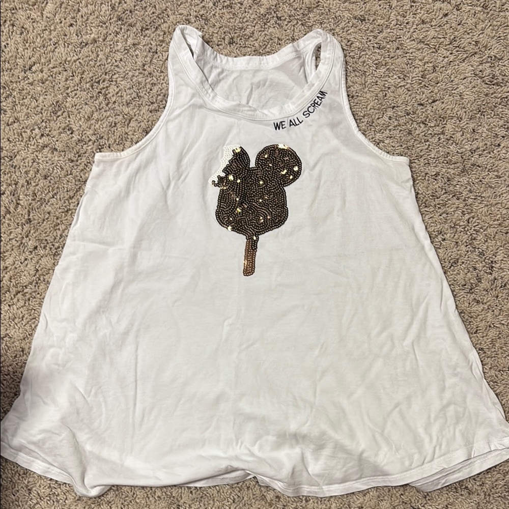 White Tank Top with Sequin Ice Cream Design